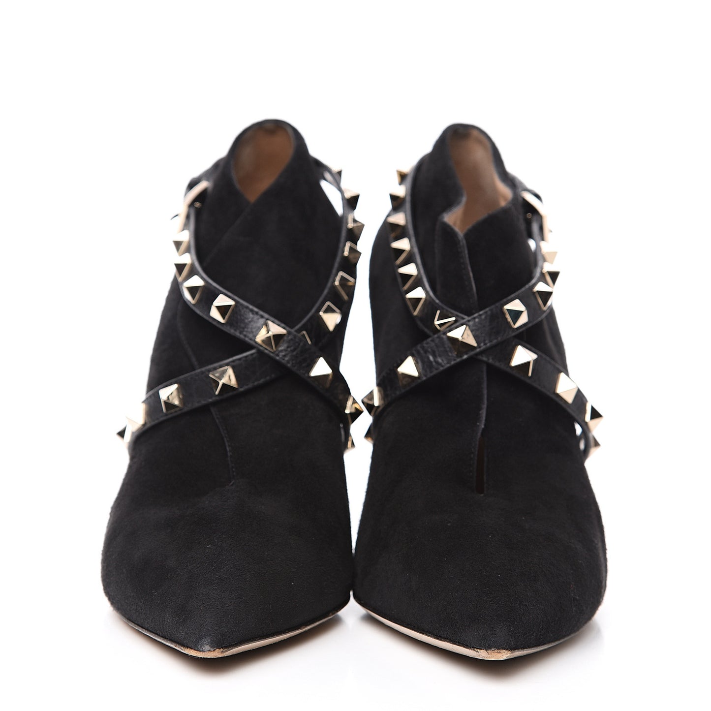Suede Rockstud Crisscross Ankle Boots 38 Black