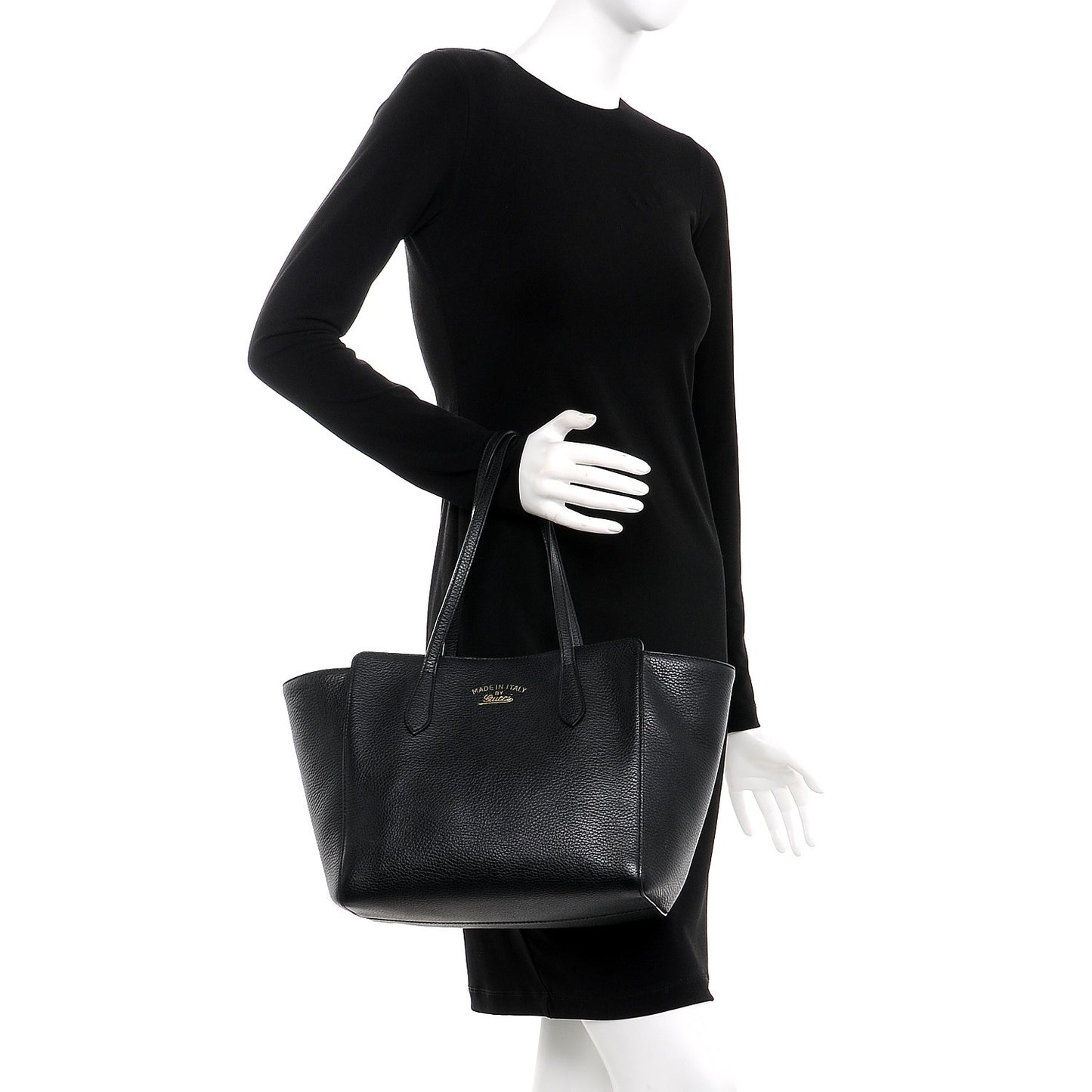 Pebbled Calfskin Small Swing Tote Black
