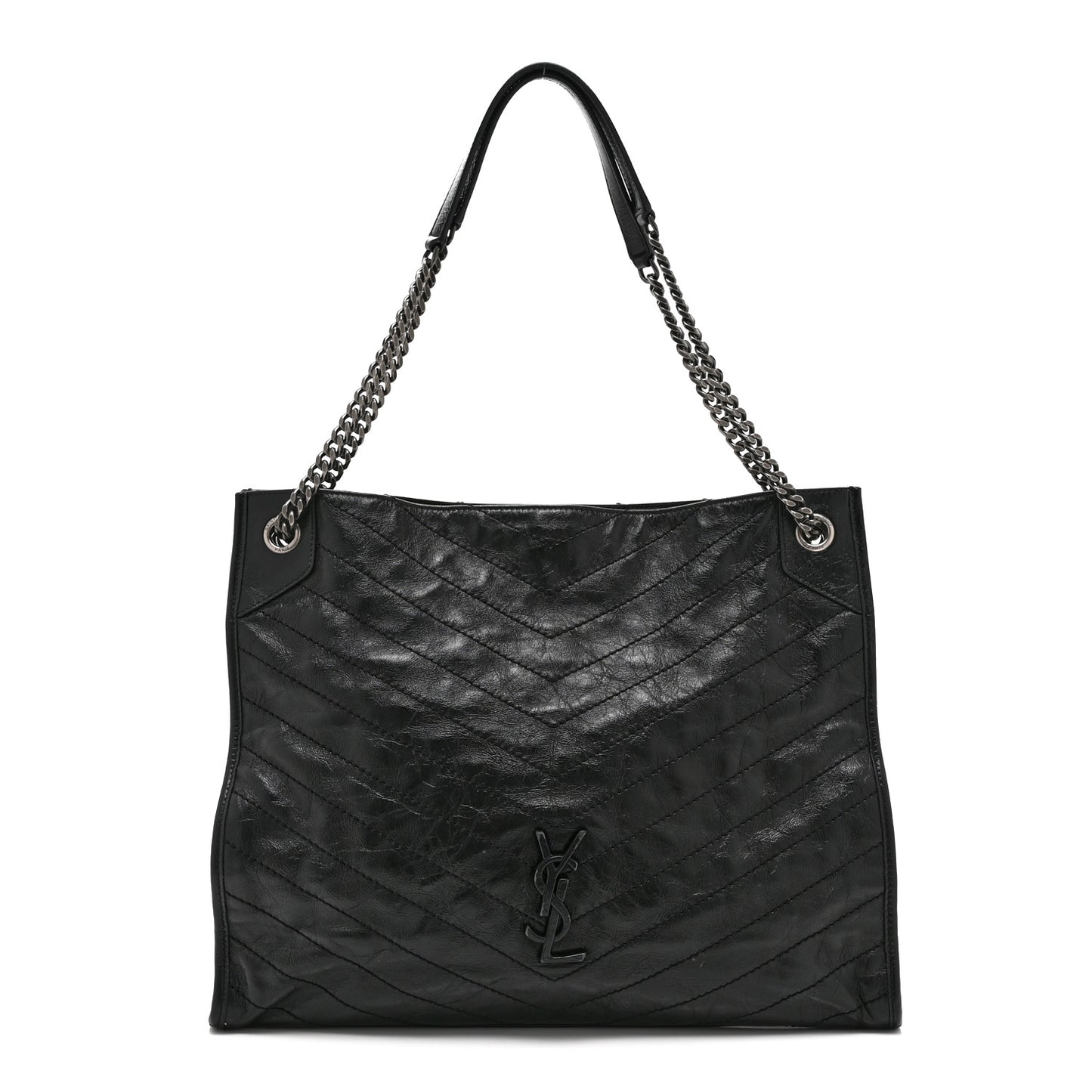 Crinkled Calfskin Matelasse Monogram Large Niki Shopper Tote Black