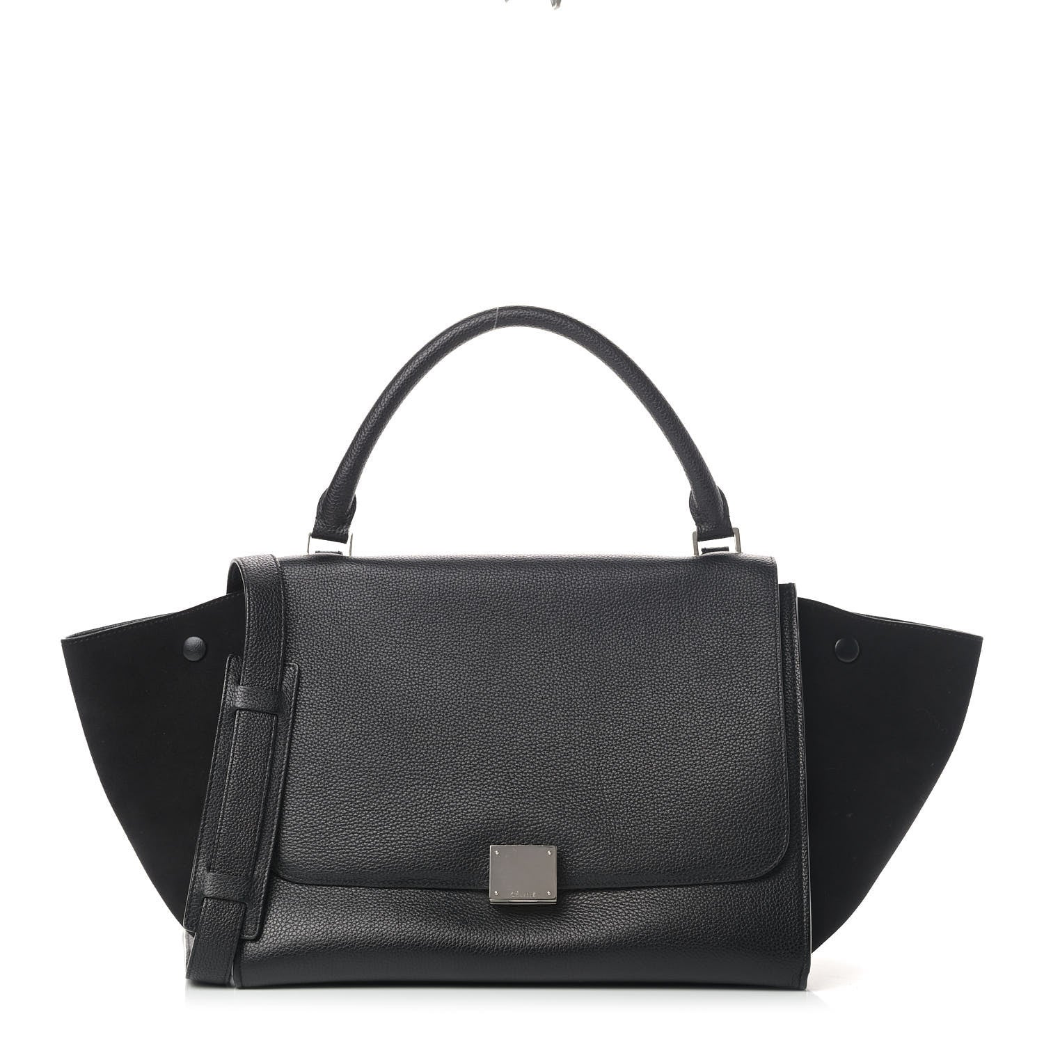 Celine Drummed Calfskin Suede Small Trapeze Black 1 of 7