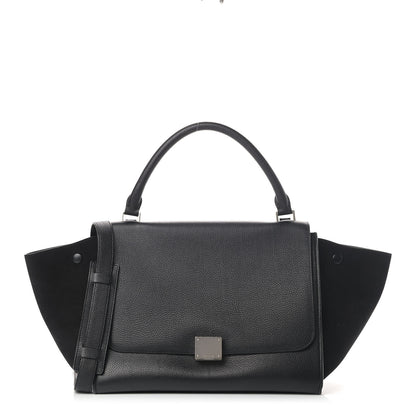 Celine Drummed Calfskin Suede Small Trapeze Black 1 of 7