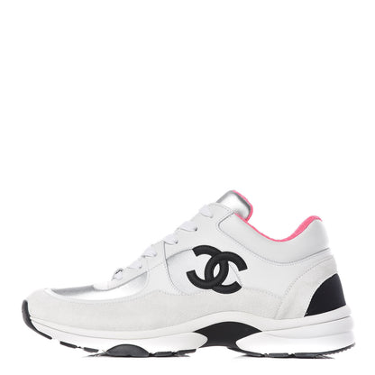 Chanel Calfskin Fabric Sneakers 41 White Silver Fluo Pink 1 of 10