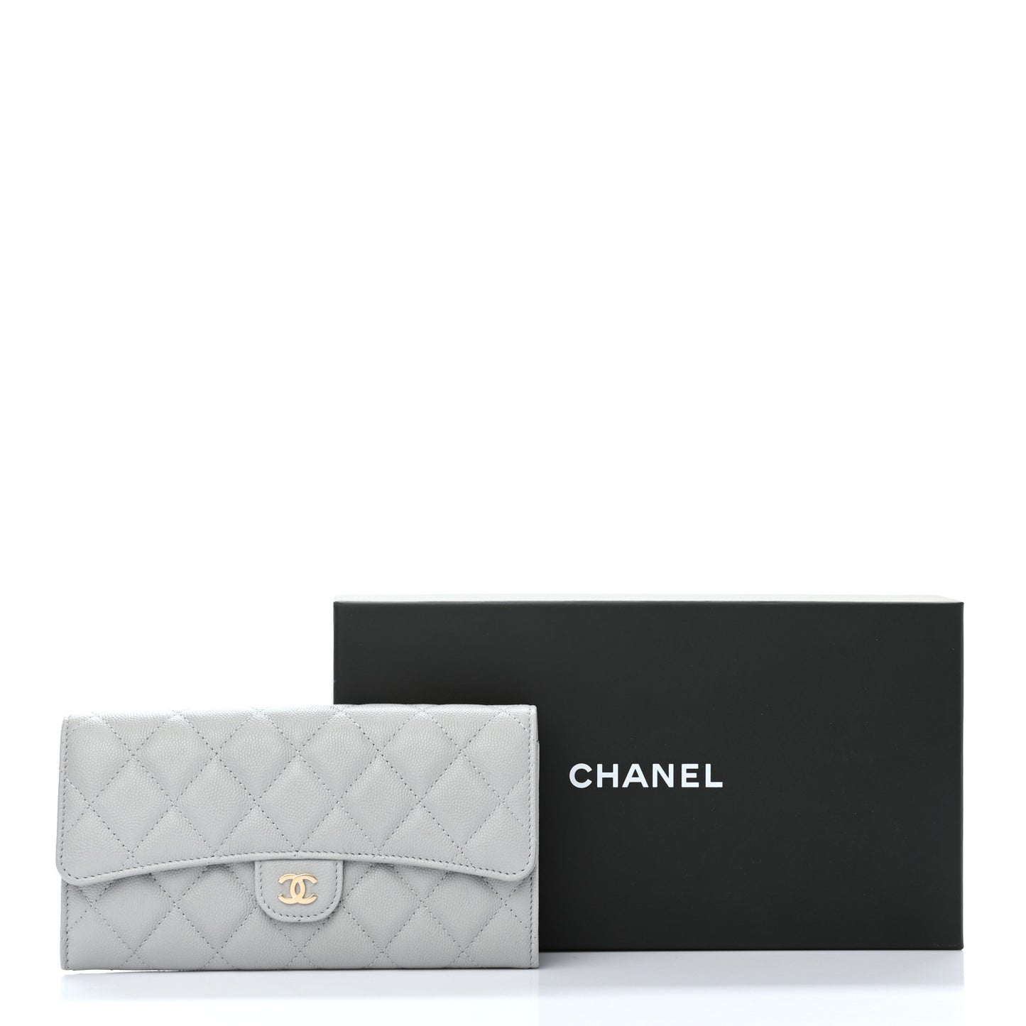 Caviar Quilted Large Flap Wallet Grey