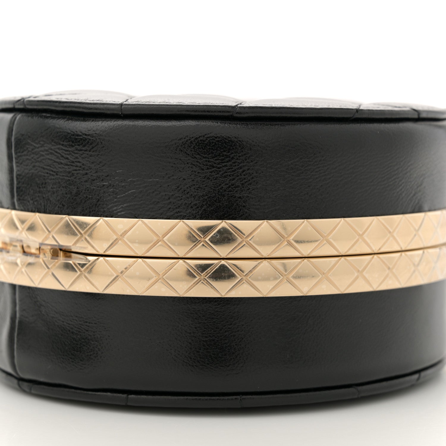 Chanel Metal Lambskin Quilted Round Lock Frame Vanity Clutch With Chain Black 10 of 11