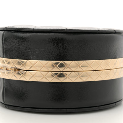 Chanel Metal Lambskin Quilted Round Lock Frame Vanity Clutch With Chain Black 10 of 11