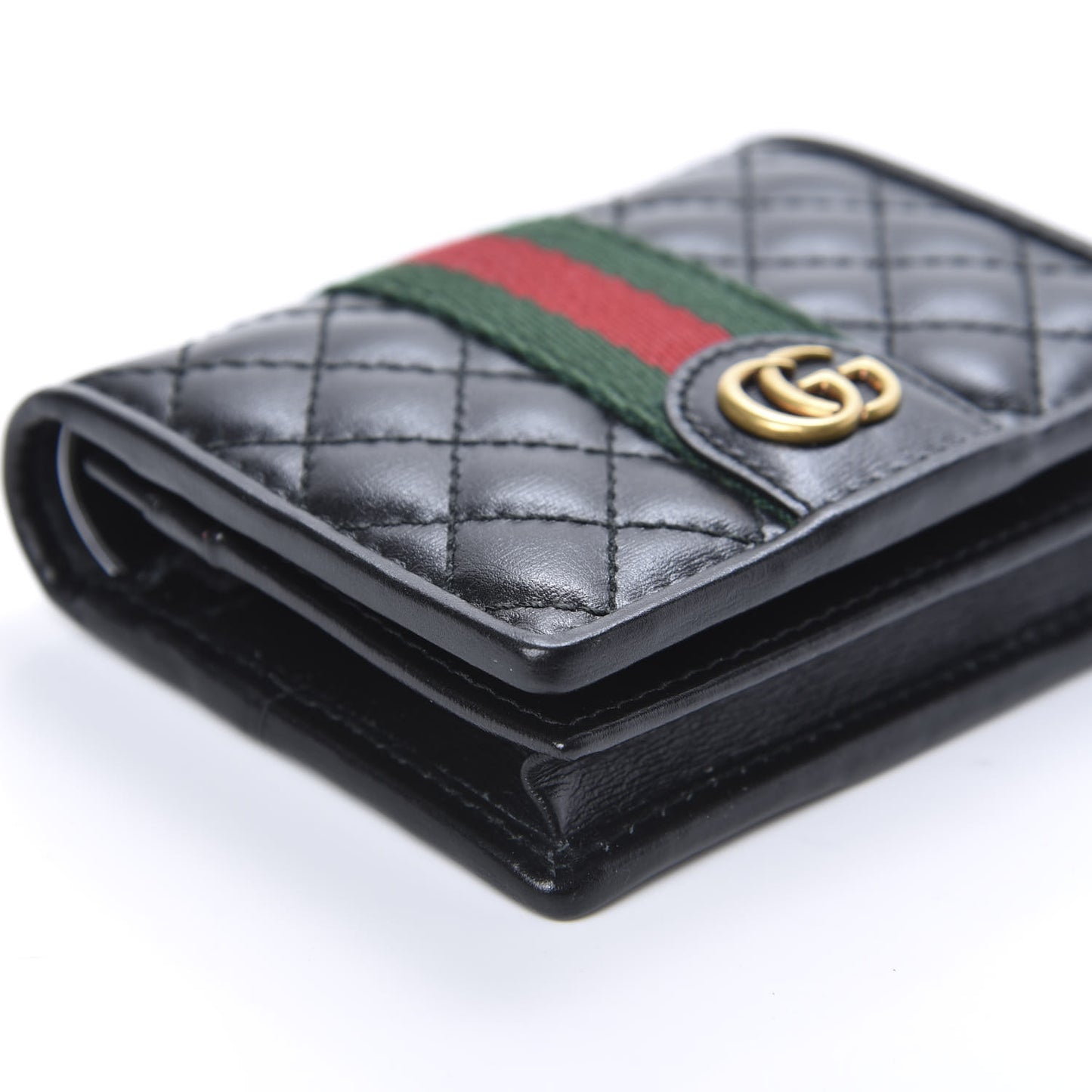 Calfskin Web Trapuntata GG Marmont Card Case Wallet Black
