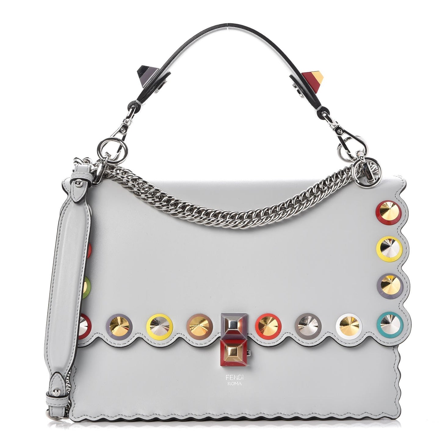 Vitello Liberty Scalloped Spike Studded Kan I Shoulder Bag Grigio Perla Multicolor