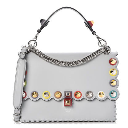 Fendi Vitello Liberty Scalloped Spike Studded Kan I Shoulder Bag Grigio Perla Multicolor 1 of 9