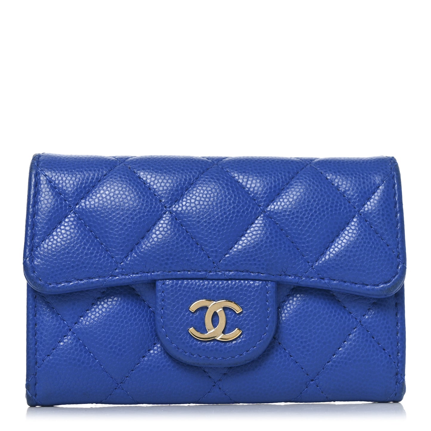 Caviar Quilted Flap Card Holder Wallet Blue