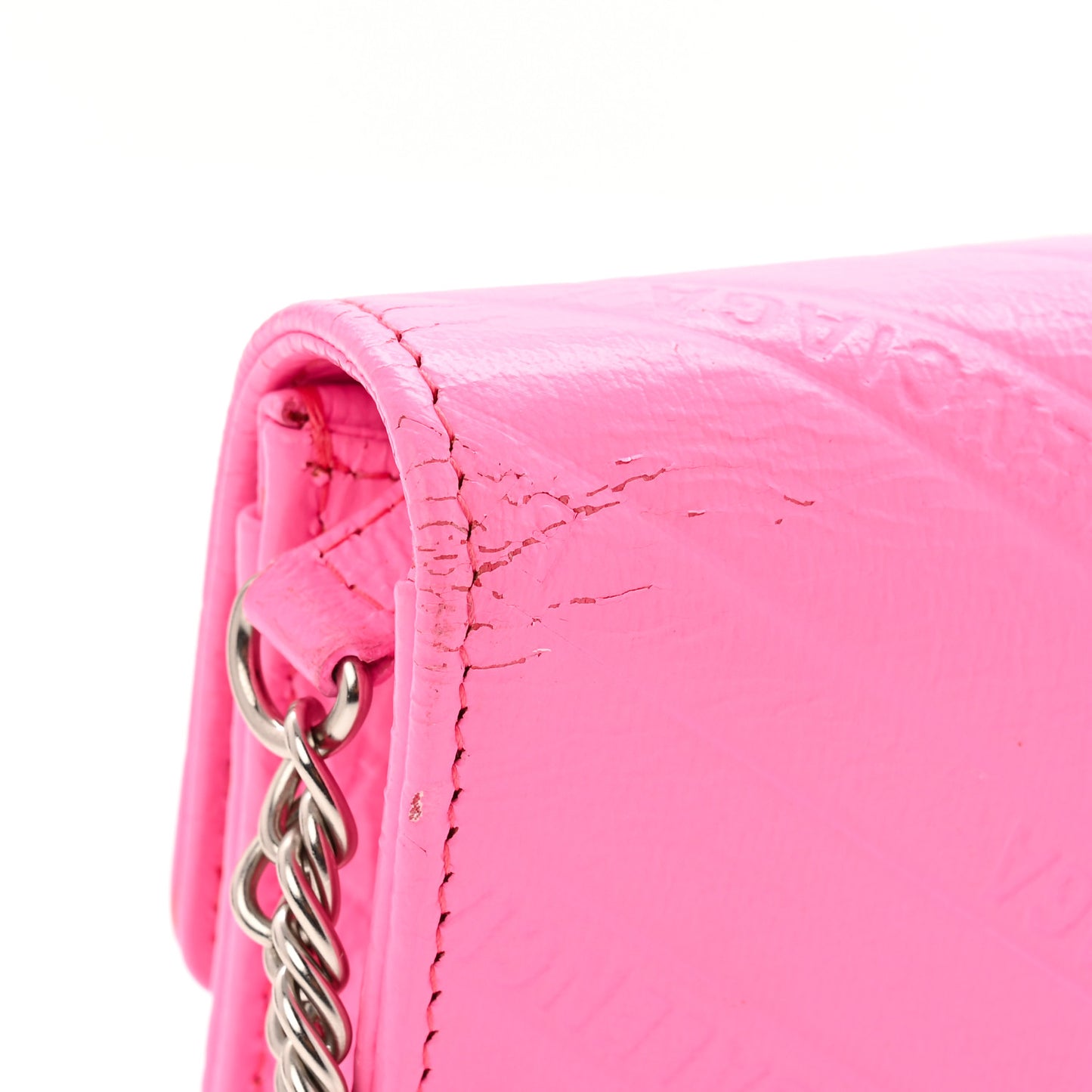 Shiny Goatskin Logo Embossed BB Wallet On Chain Acid Pink
