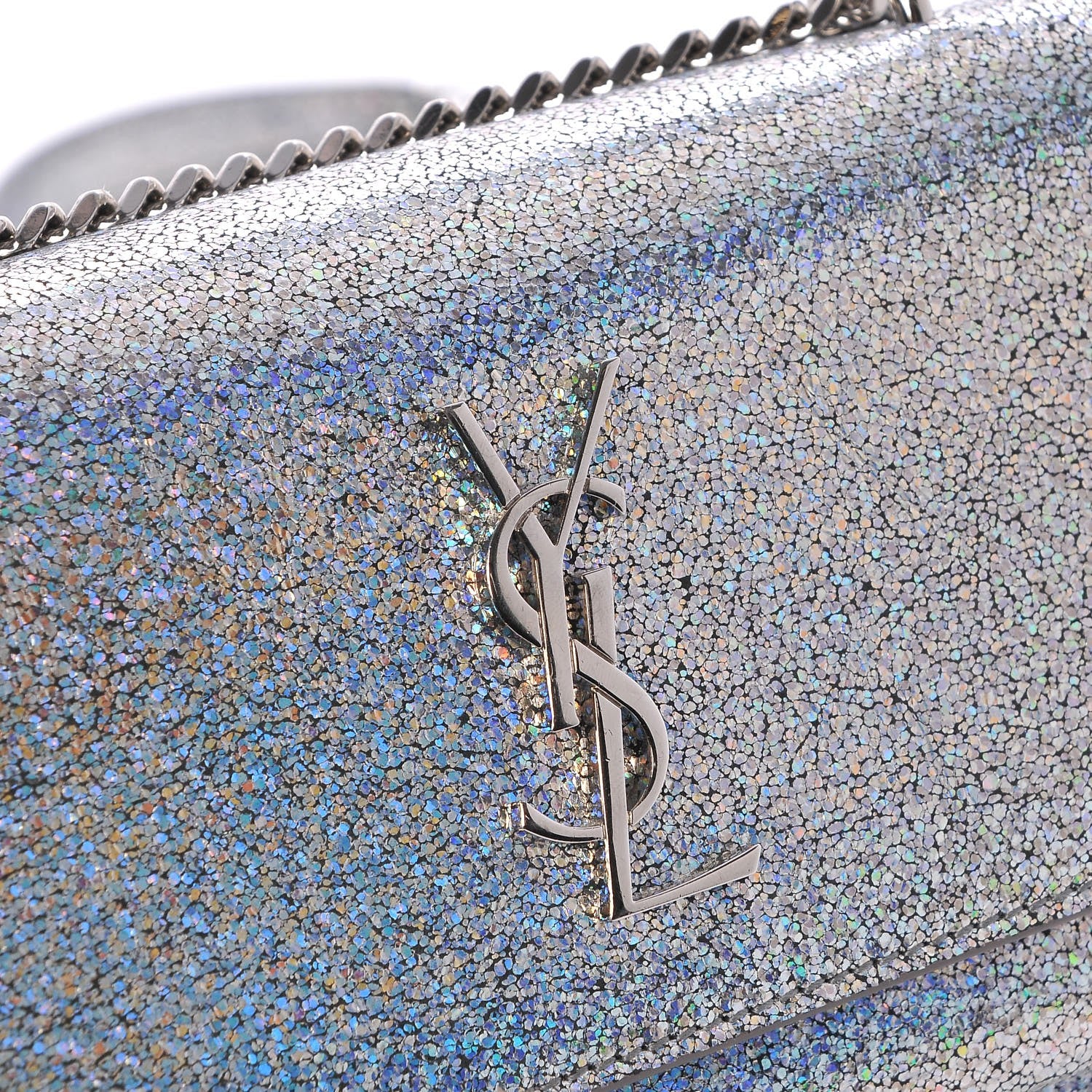 Saint Laurent Metallic Crackled Calfskin Monogram Sunset Chain Wallet Star Light 11 of 15