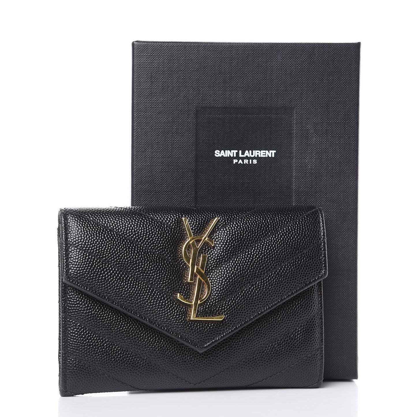 Grain De Poudre Matelasse Chevron Small Monogram Envelope Wallet Black