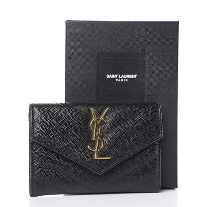 Saint Laurent Grain De Poudre Matelasse Chevron Small Monogram Envelope Wallet Black 7 of 7