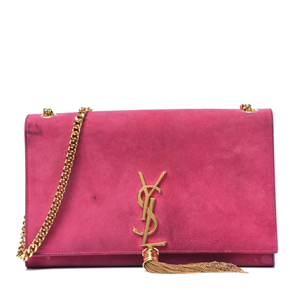 Saint Laurent Suede Medium Monogram Kate Tassel Shoulder Bag Lipstick Fuchsia 1 of 13
