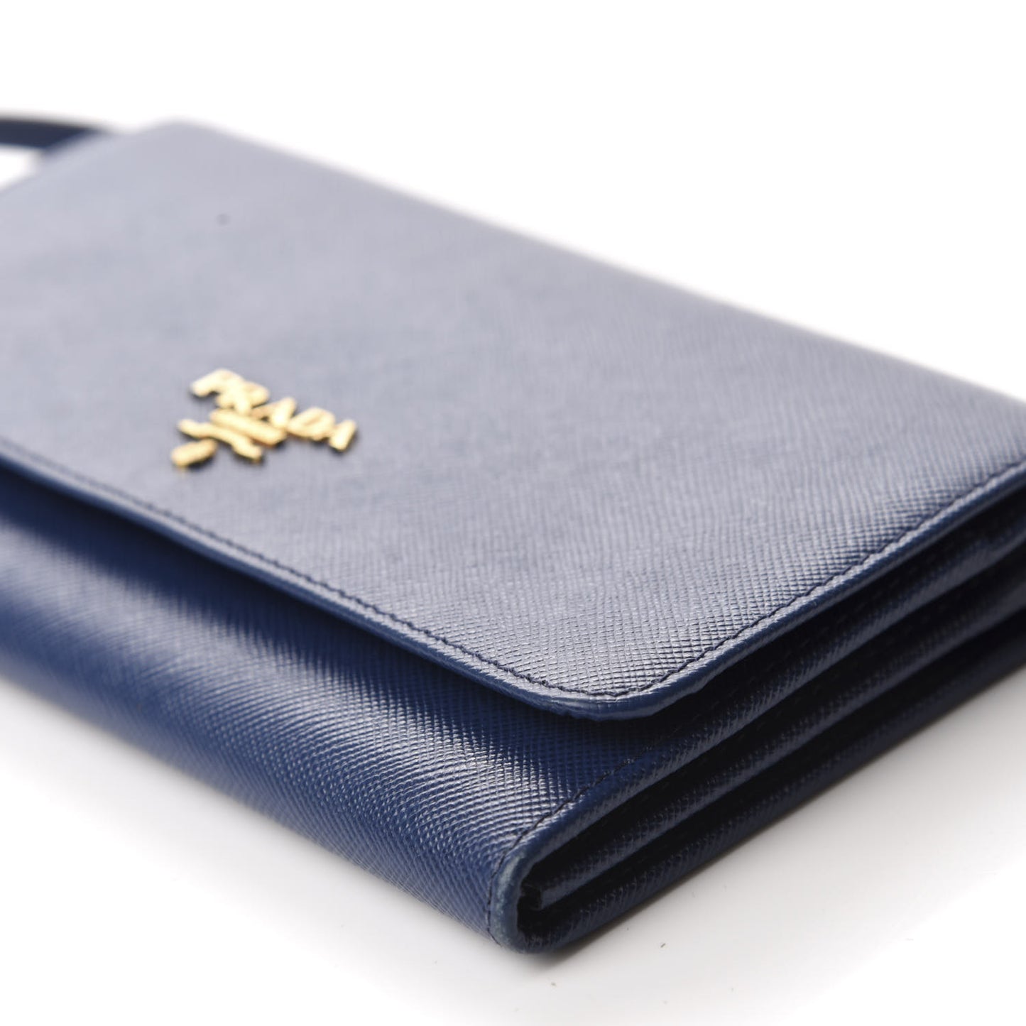 Saffiano Metal Flap Wallet With Strap Bluette