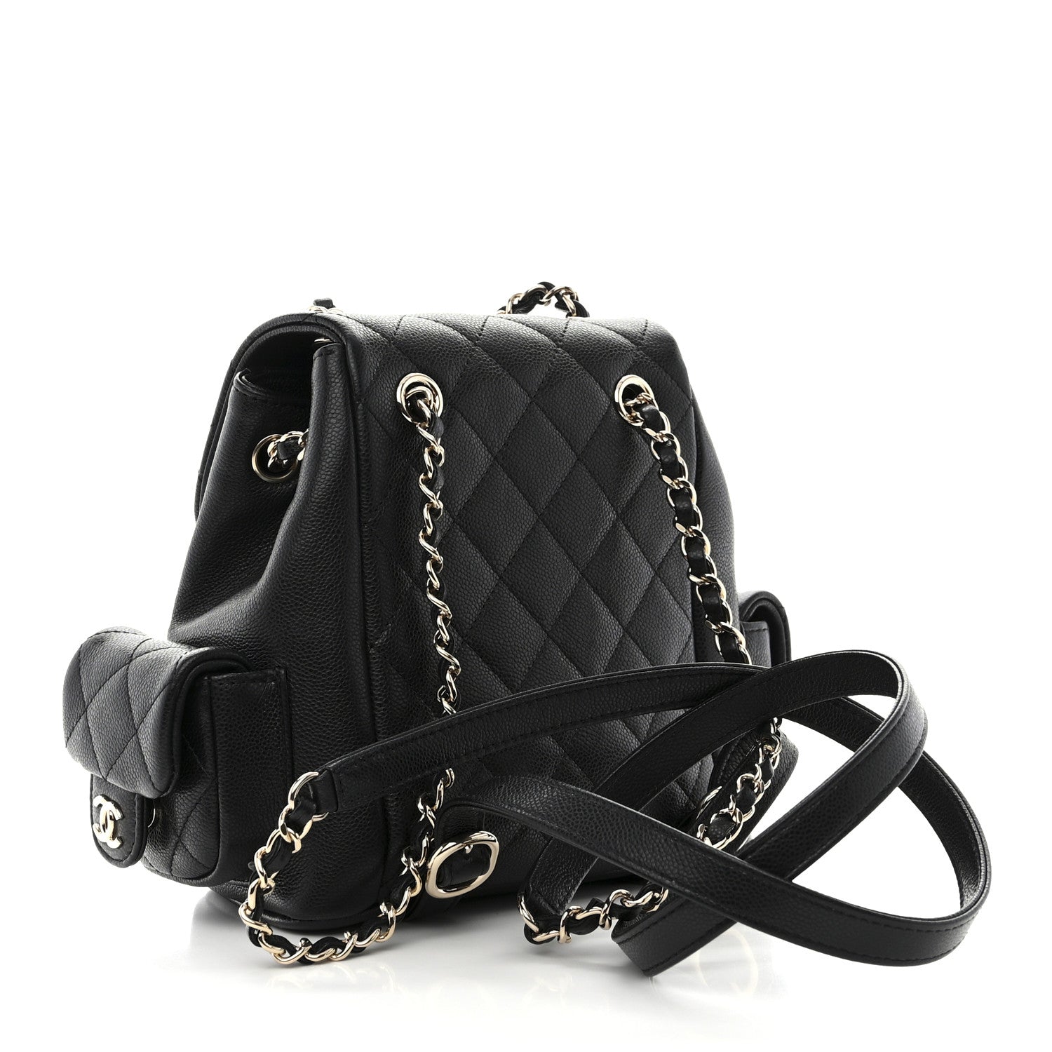 Chanel Shiny Caviar Quilted Small Pockets Drawstring Backpack Black 2 of 10