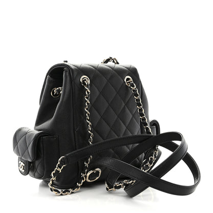 Chanel Shiny Caviar Quilted Small Pockets Drawstring Backpack Black 2 of 10