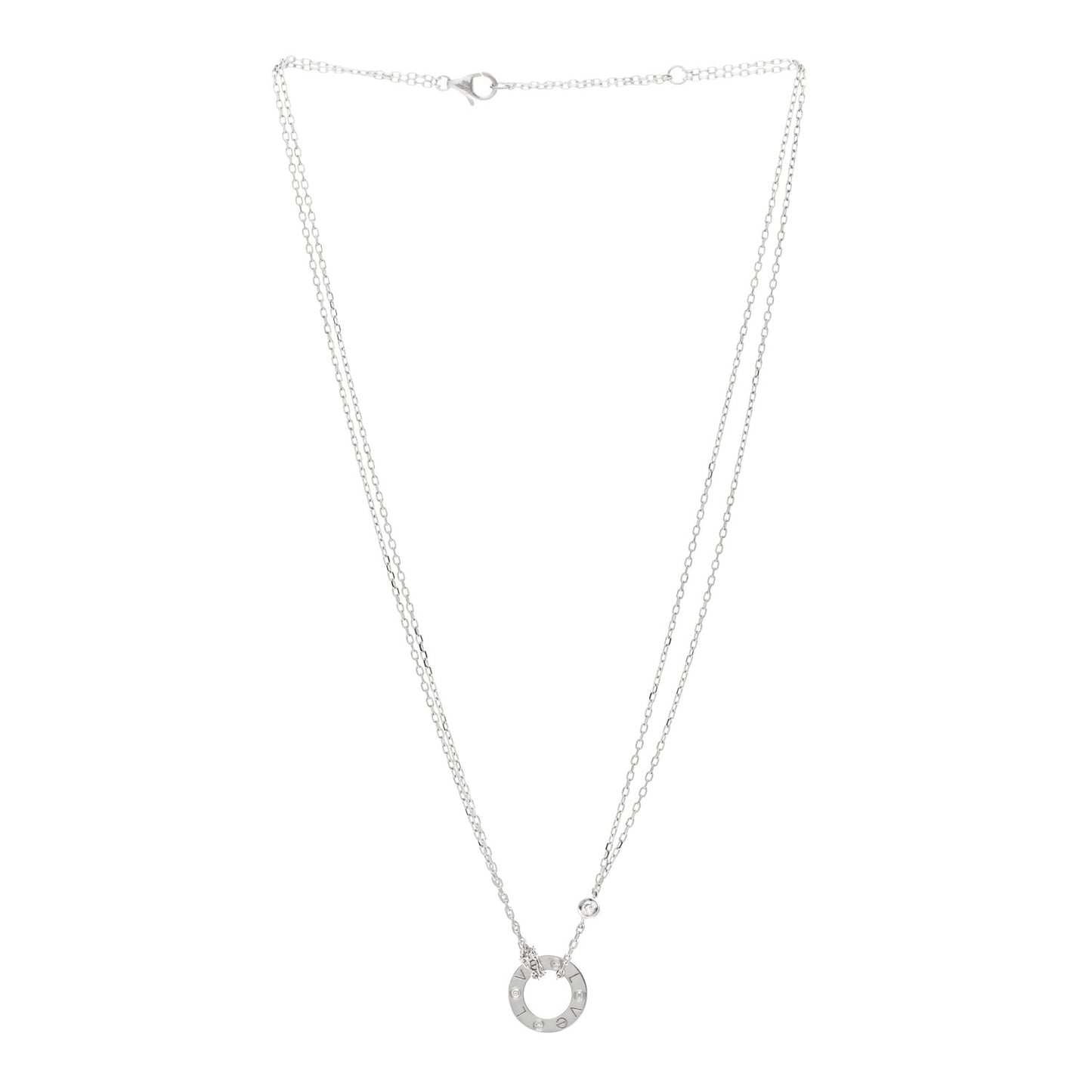 18K White Gold 2 Diamond LOVE Necklace