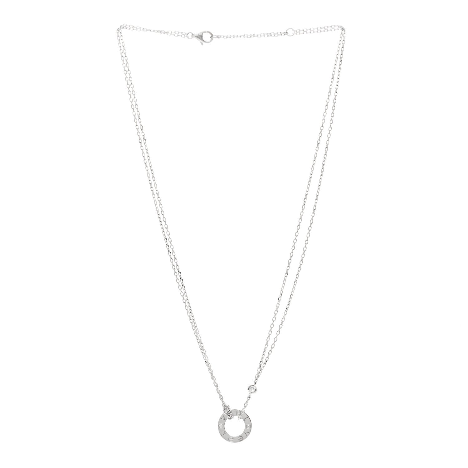 Cartier 18K White Gold 2 Diamond LOVE Necklace 4 of 6