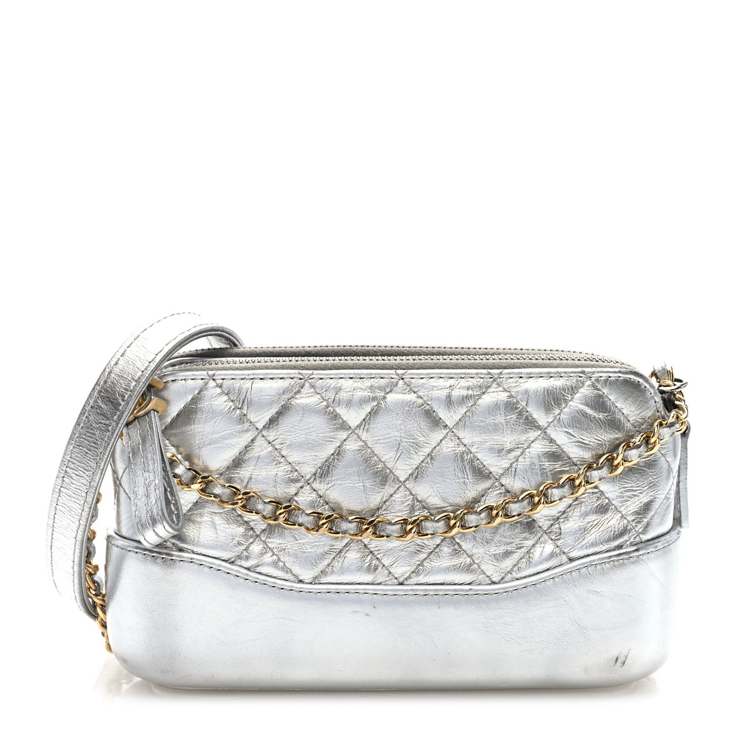Chanel Metallic Lambskin Calfskin Quilted Small Gabrielle Clutch With Chain Silver 1 of 11