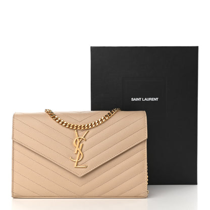 Saint Laurent Grain De Poudre Matelasse Chevron Monogram Chain Wallet Nude Powder 18 of 20