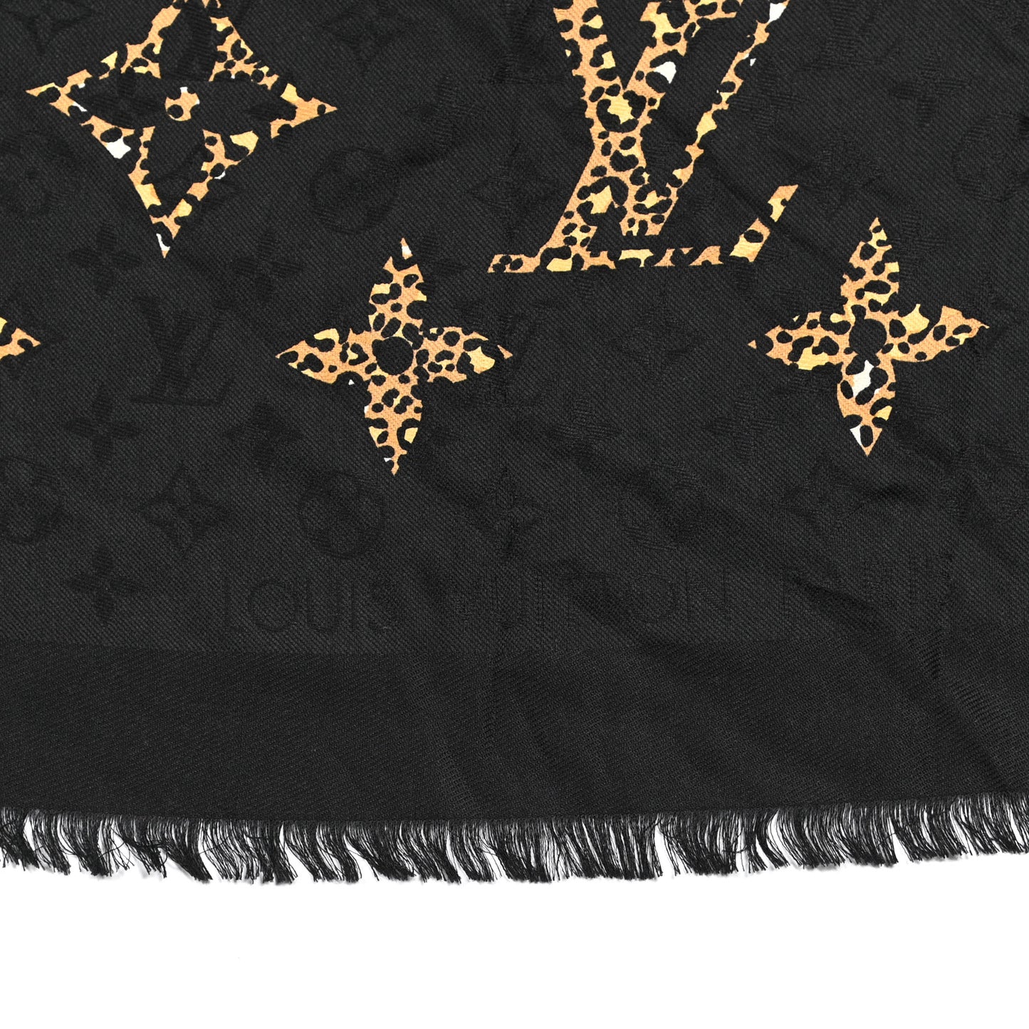 Wool Silk Monogram Giant Jungle Shawl Black