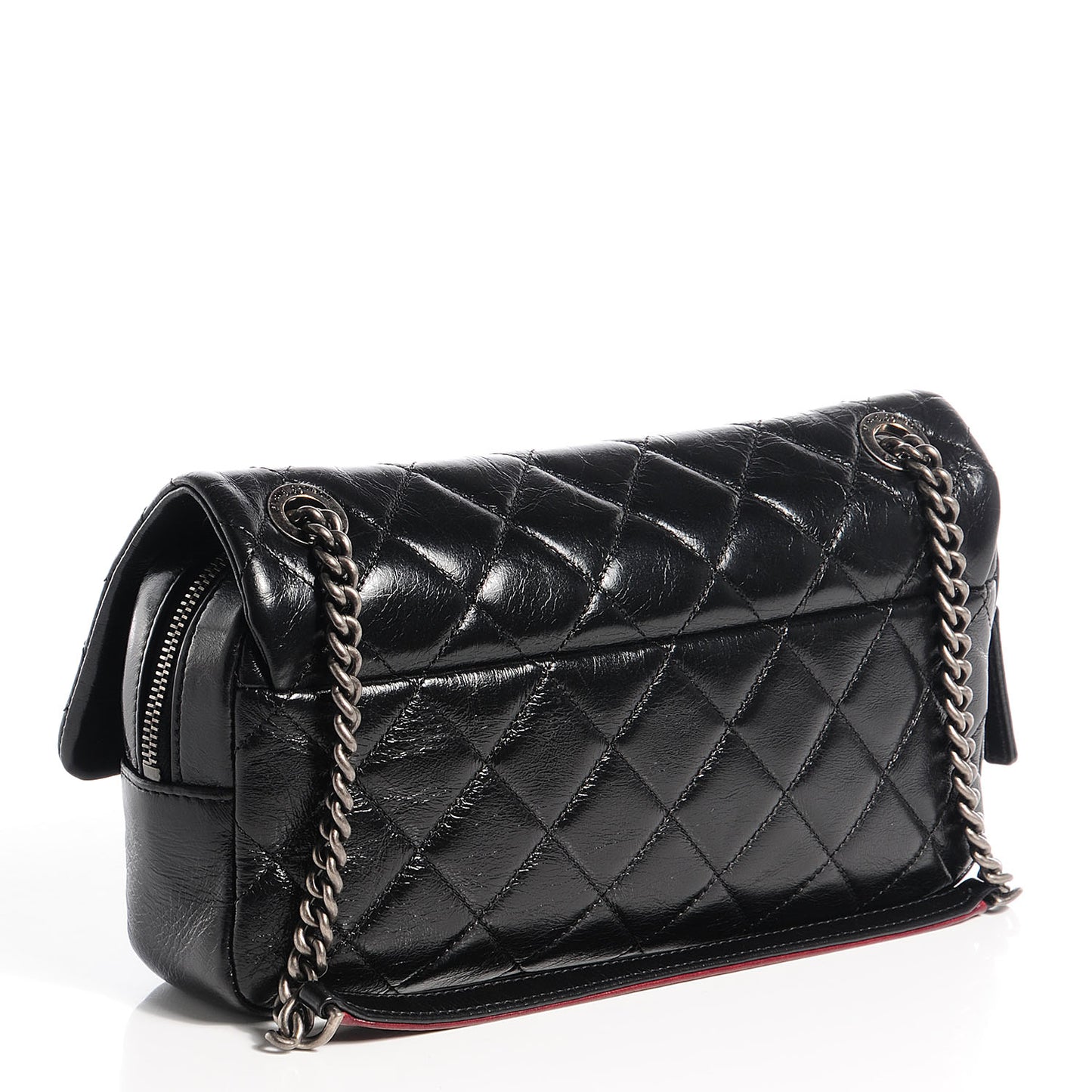 Glazed Calfskin Medium Duo Color Flap Black