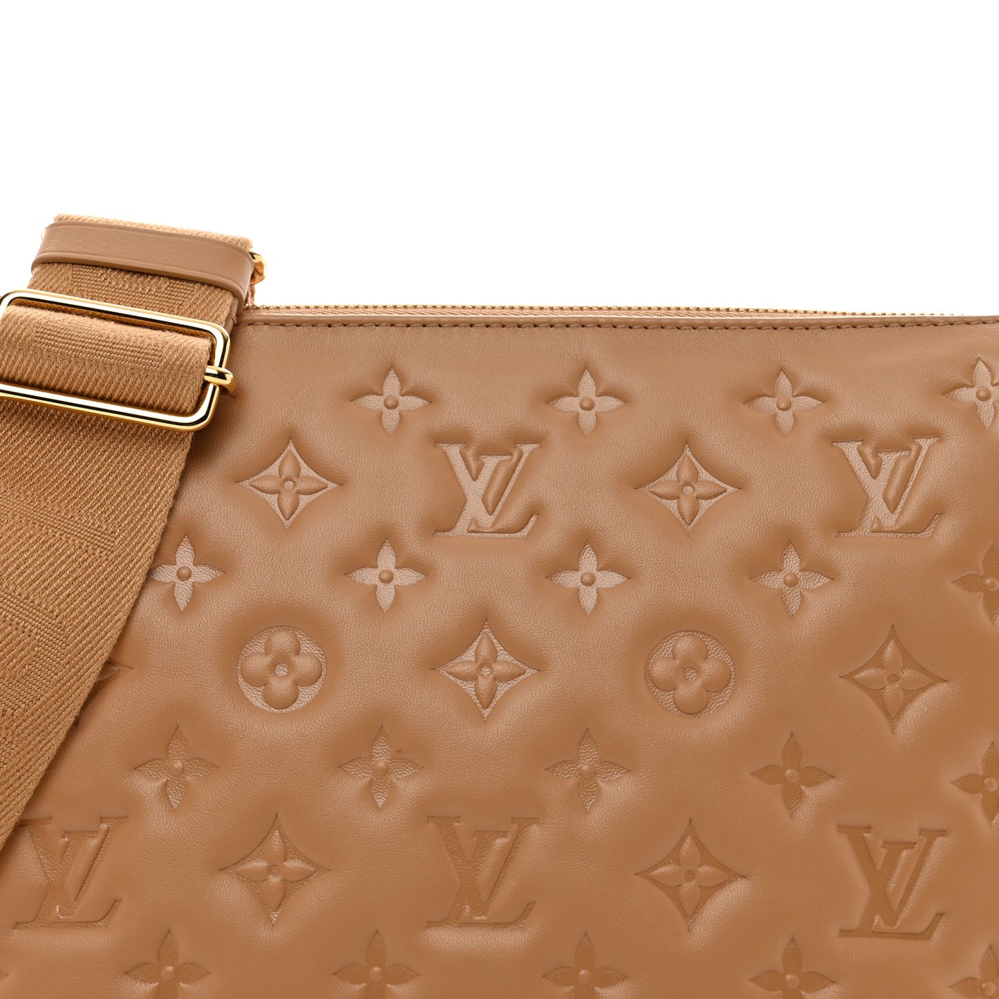 Lambskin Embossed Monogram Coussin PM Camel