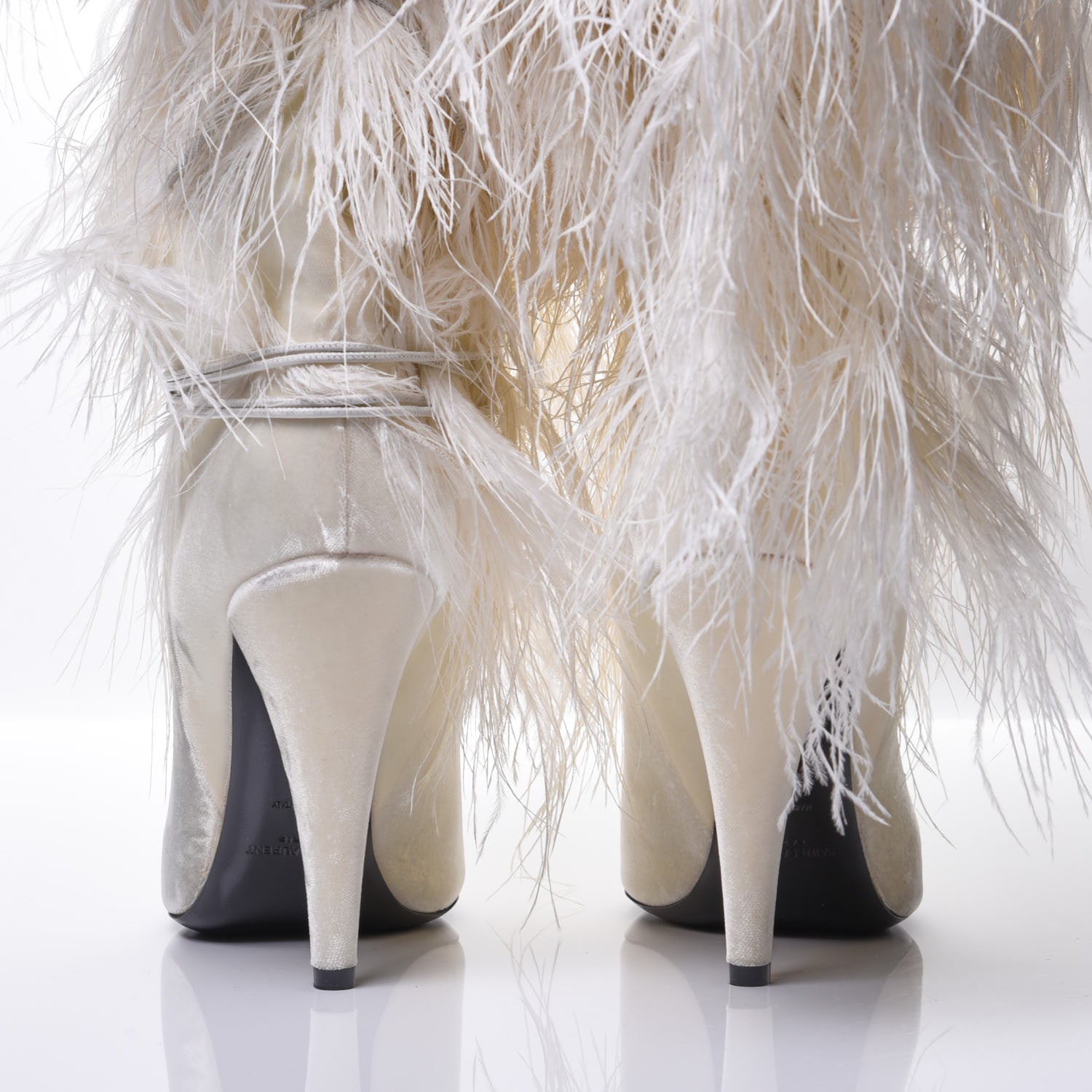 Saint Laurent Veluto Master Ostrich Yeti 110 Over The Knee Boots 38 Blanc Optique 9 of 9