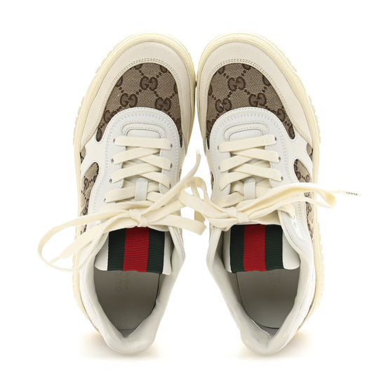 Calfskin GG Monogram Re-Web Womens Sneakers 39 White Beige Ebony