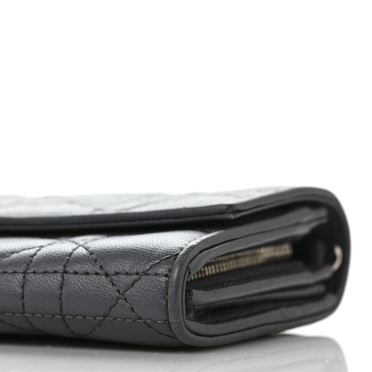 Lambskin Cannage Lady Dior Flap Wallet Grey