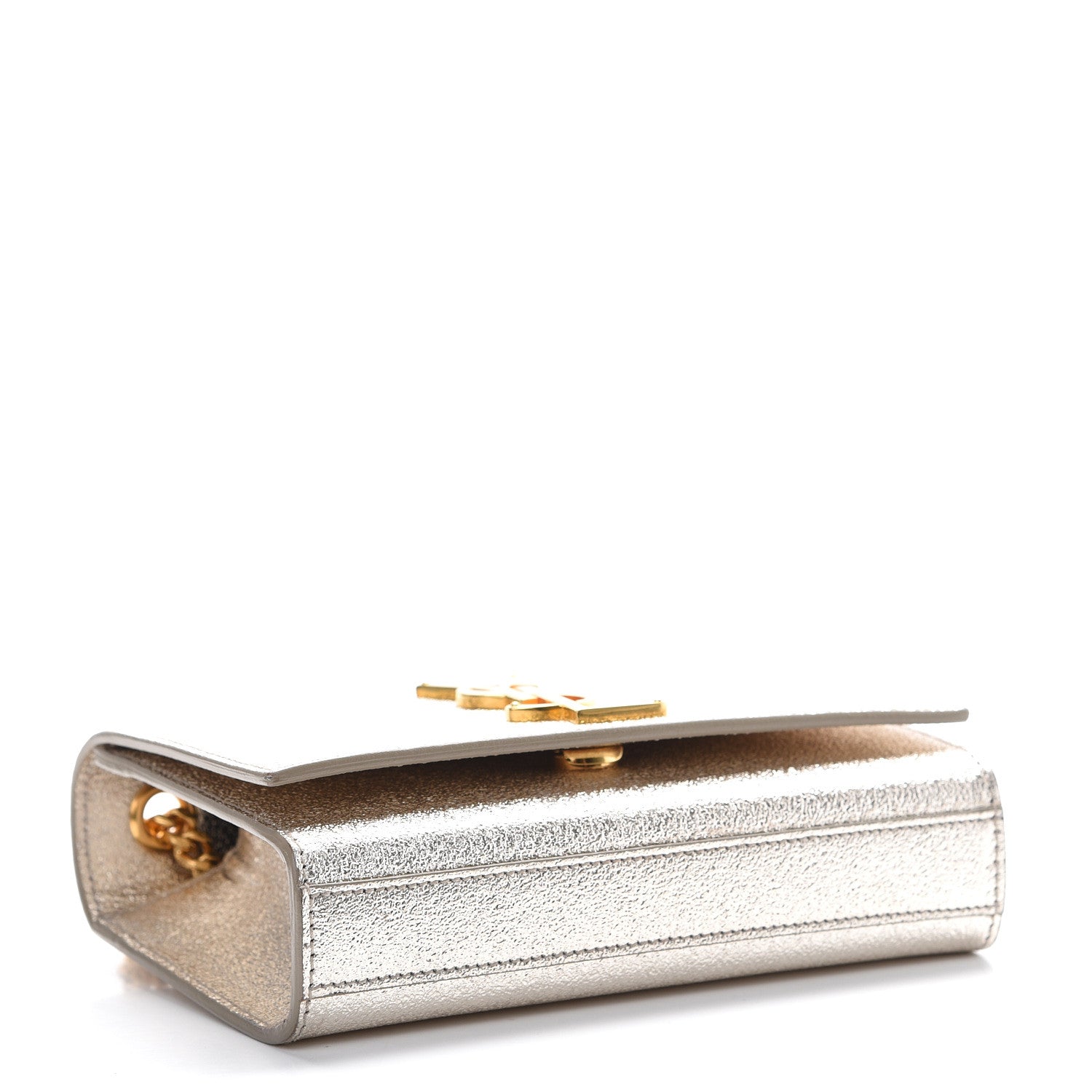 Saint Laurent Metallic Calfskin Small Classic Monogram Kate Satchel Pale Gold 3 of 10