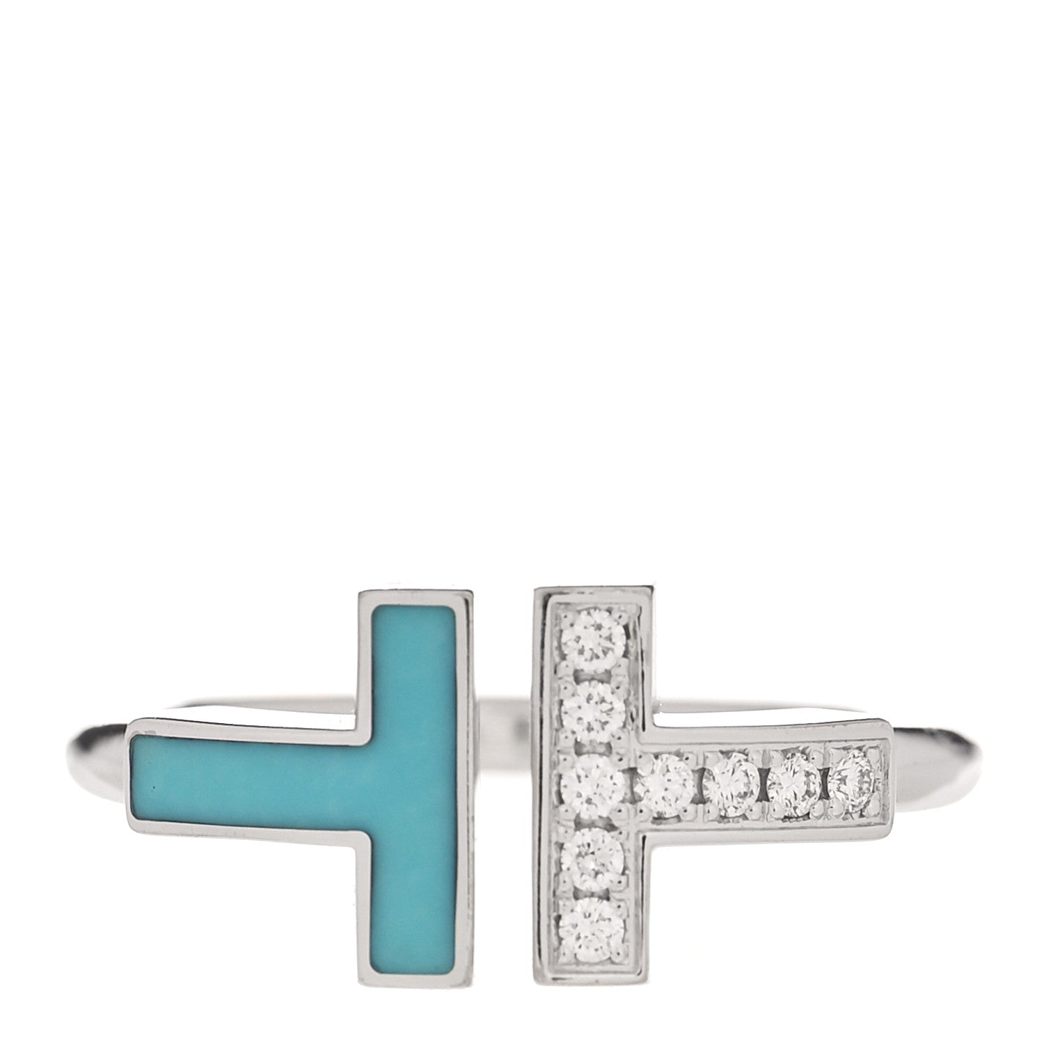Tiffany 18K White Gold Diamond Turquoise T Wire Ring 47 4 1 of 5