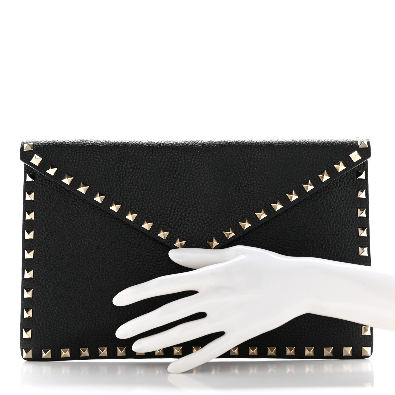 Valentino Garavani Pebbled Calfskin Large Rockstud Envelope Clutch Black 2 of 7