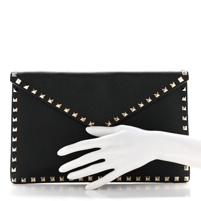 Valentino Garavani Pebbled Calfskin Large Rockstud Envelope Clutch Black 2 of 7