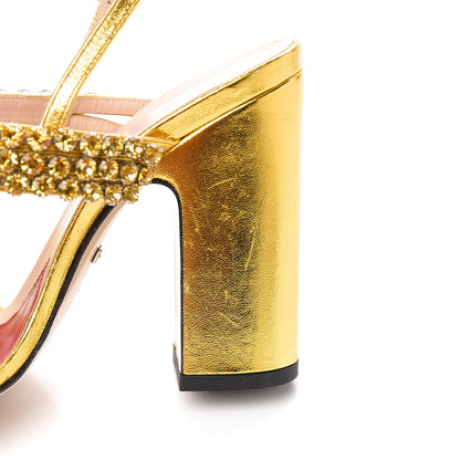Gucci Nappa Silk Crystal Bertie High Heel Sandals 36.5 Gold 9 of 10