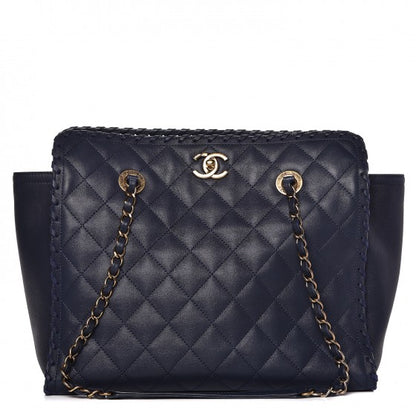 Chanel Iridescent Calfskin Quilted Happy Stitch Shopping Tote Navy Blue 1 of 9