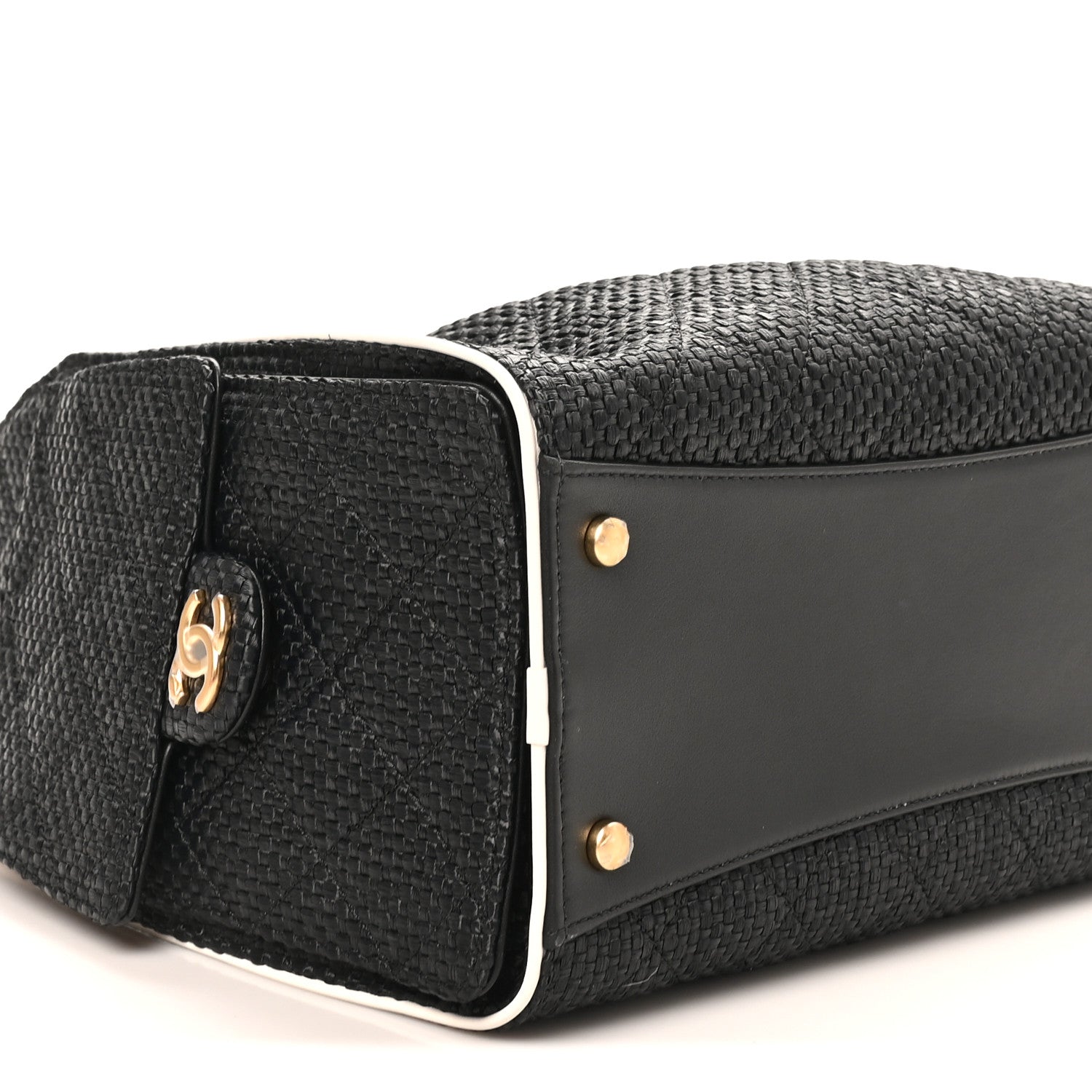 Chanel Braided Raffia Calfskin Quilted Small Chanel 25 Handbag Black White 8 of 9