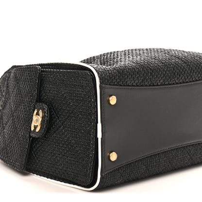 Chanel Braided Raffia Calfskin Quilted Small Chanel 25 Handbag Black White 8 of 9