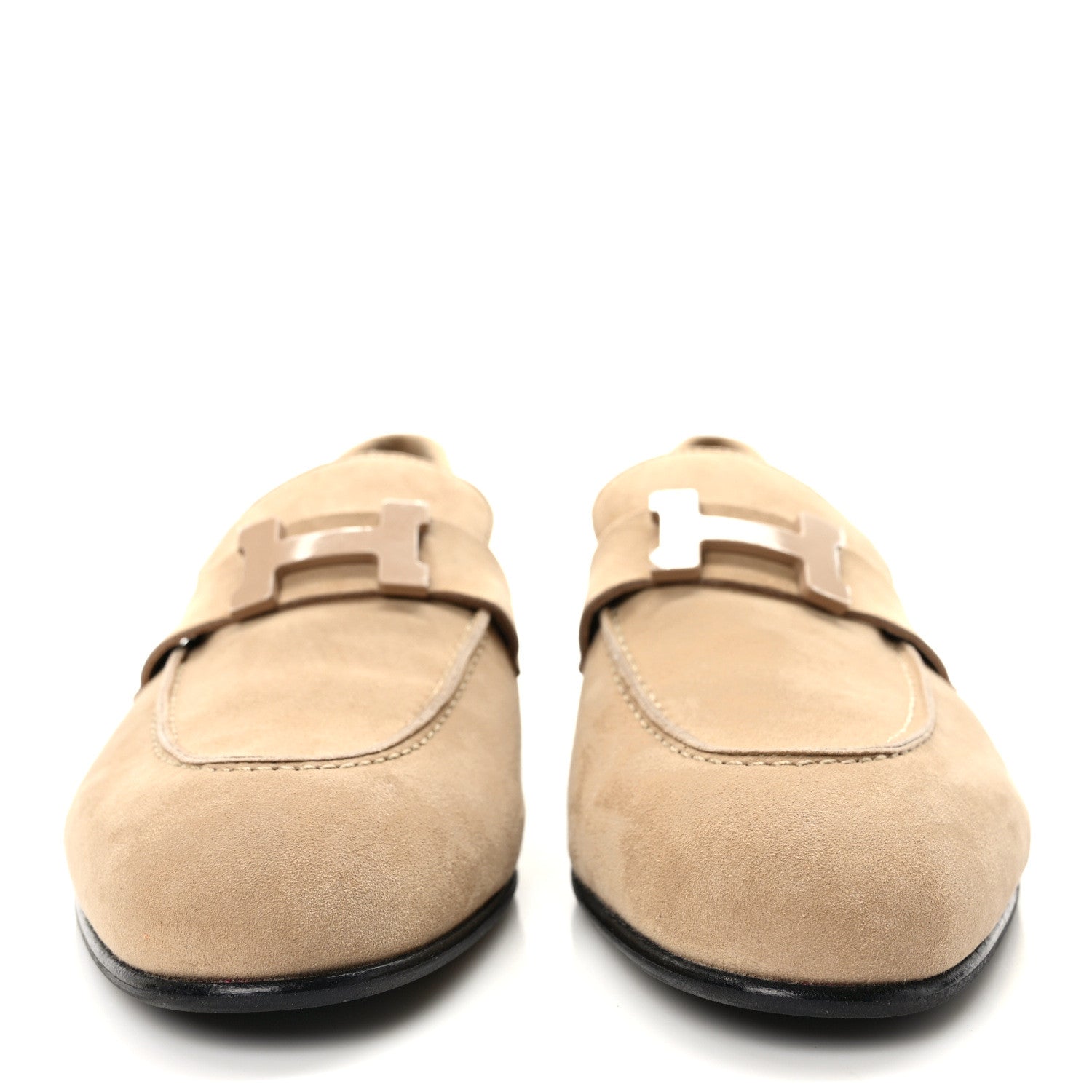 Hermes Suede Goatskin Paris Loafers 39.5 Beige Argile 2 of 9