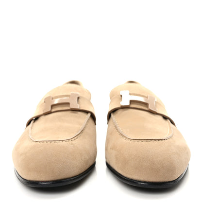 Hermes Suede Goatskin Paris Loafers 39.5 Beige Argile 2 of 9