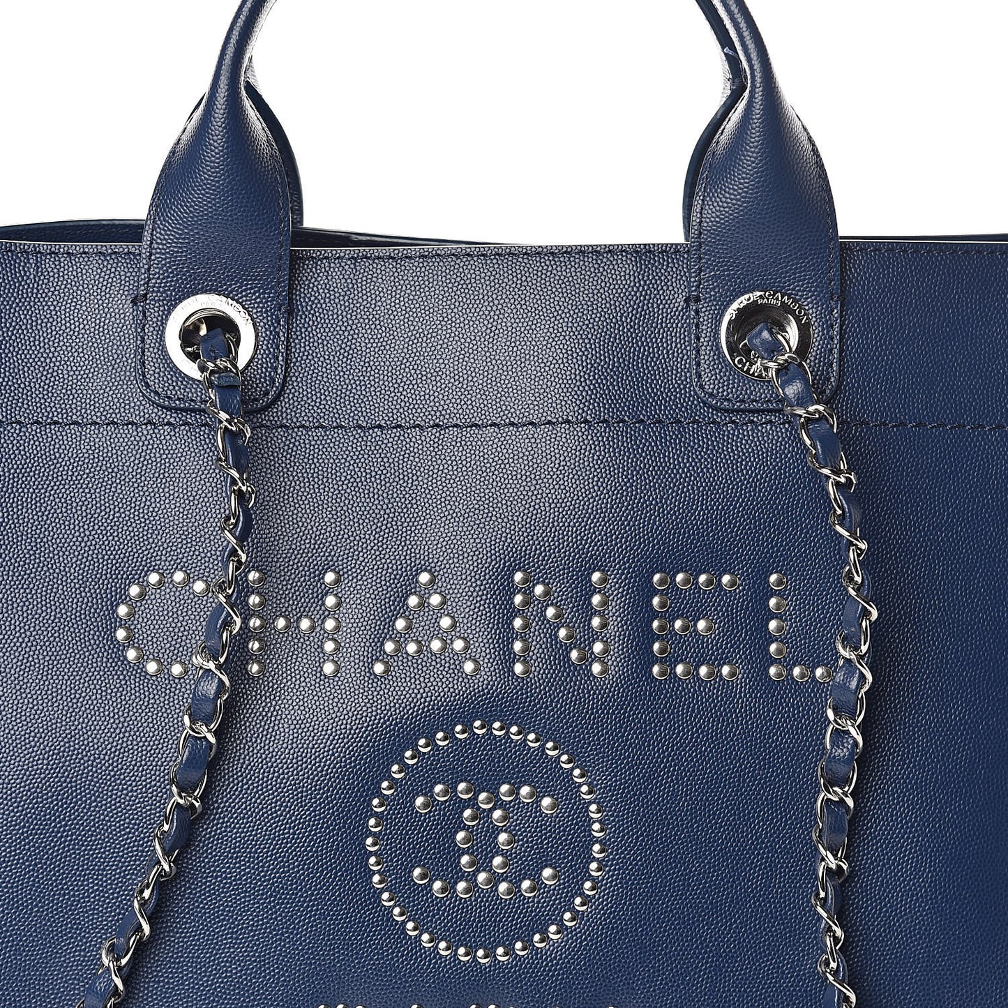 Caviar Large Studded Deauville Tote Navy