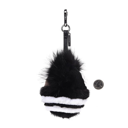 Fendi Mink Fur Crystal Eyed Striped Aristocrats Monster Bag Bug Charm Black White 2 of 5