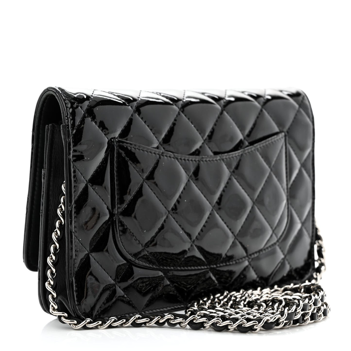 Patent Quilted Wallet On Chain WOC Black