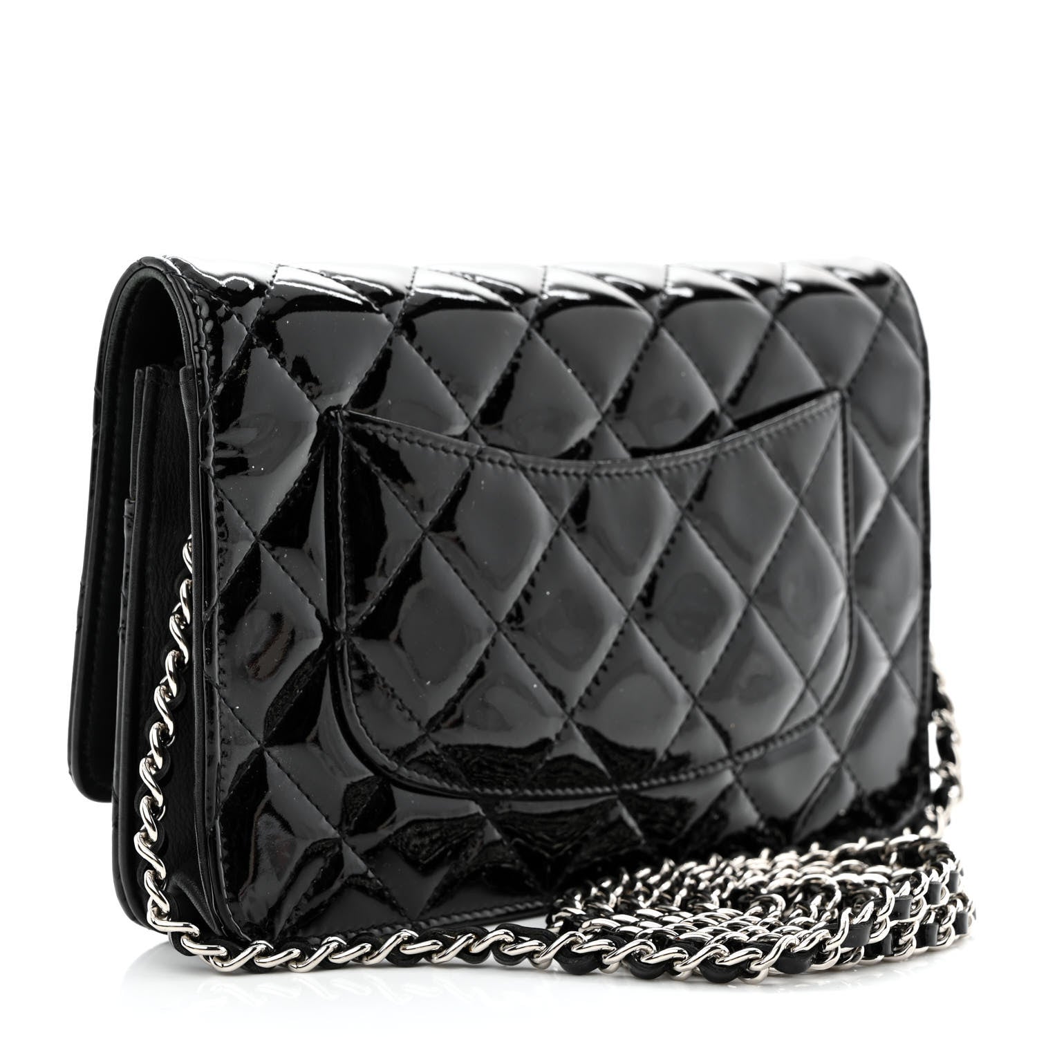 Chanel Patent Quilted Wallet On Chain WOC Black 3 of 13