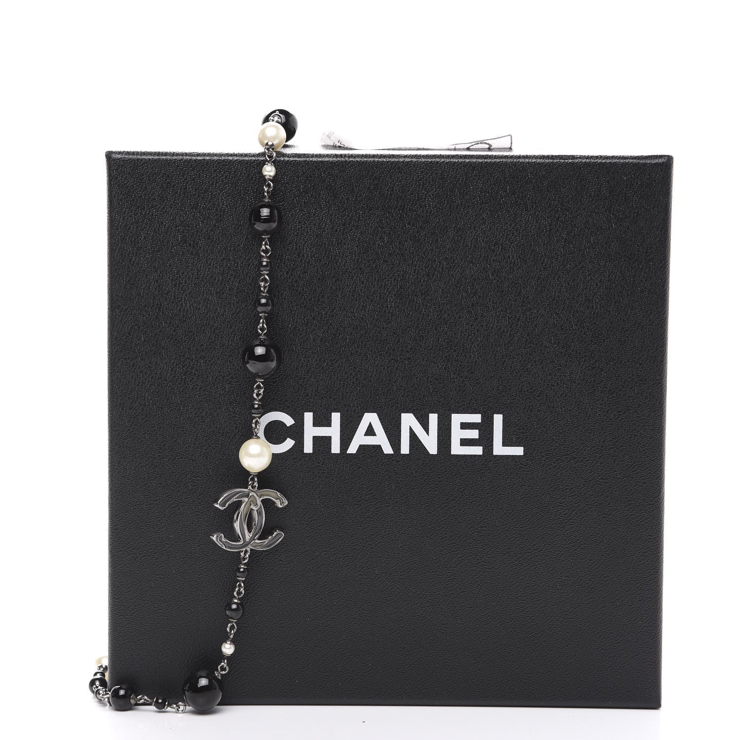 Chanel Resin Pearl Bead CC Long Necklace Silver Black White 5 of 5