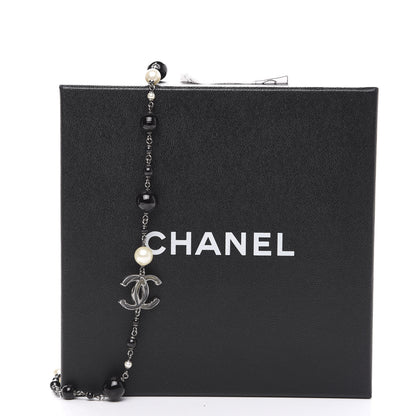 Chanel Resin Pearl Bead CC Long Necklace Silver Black White 5 of 5