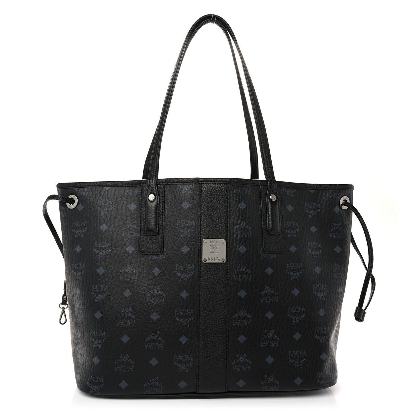 Grained Calfskin Visetos Medium Liz Reversible Shopper Tote Black