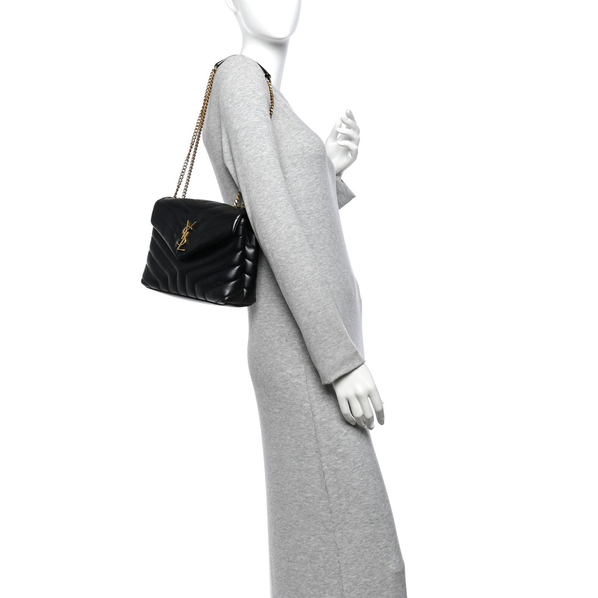Calfskin Y Quilted Monogram Small Loulou Chain Satchel Black