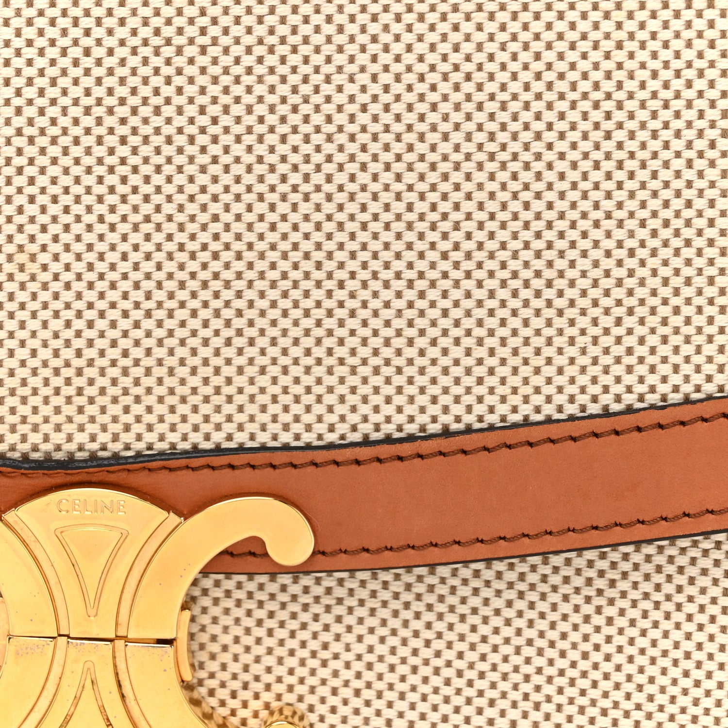 Celine Canvas Calfskin Medium Classique Triomphe Bag White Tan 9 of 18